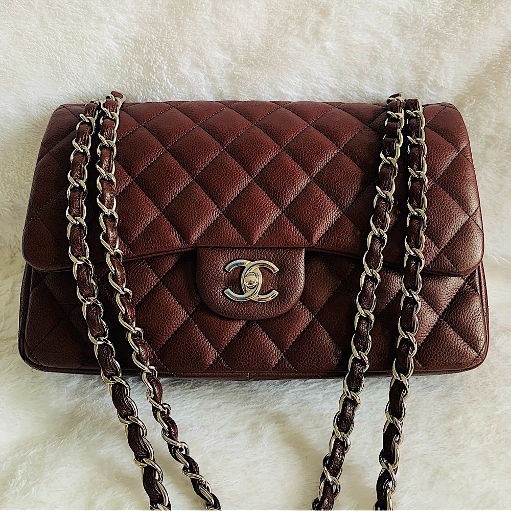Chanel Double Flap Jumbo Caviar in Burgundy